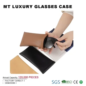 Custom Logo Printed PU Leather Sunglasses Case Squeeze-Top Soft Glasses Pouch