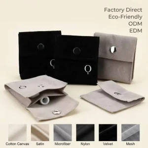 Custom Logo Recyclable Velvet Bag Anti-Dust Pouch Folded Envelope Flap Microfiber Jewelry Packaging Pouch with Button