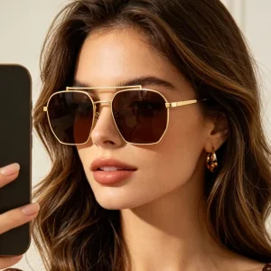 Custom Logo Retro Square Double-Beam Metal UV400 Sunglasses