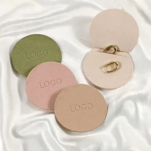 Custom Logo Round Microfiber Suede Jewelry Pouch for Earrings and Rings