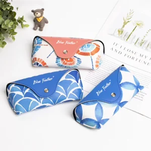 Custom Logo Semi-Hard PU Leather Glasses Pouch with Snap Button