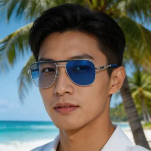 Custom Logo Square Photochromic UV400 Sunglasses with Spring Hinge Optical Frame for Men
