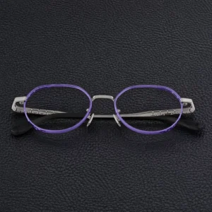 Custom Logo Titanium Purple and Silver Polygon Eyeglasses Frames