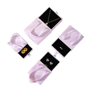 Custom Logo purple Cardboard Drawer Jewelry Box Rigid Recycled Materials Necklace Earring Ring Luxury Jewelry Gift Box Packaging