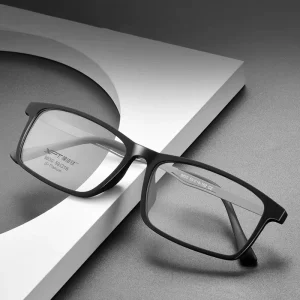 Custom Men’s Black Square Rubber Titanium Eyeglass Frames