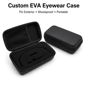Custom PU EVA Eyewear Case Shockproof Sunglasses Storage Box with Foam Insert and Mesh Pocket