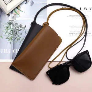 Custom PU Leather Eyeglasses Pouch with Wrist Strap for Travel and Daily Use