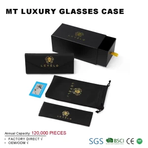 Custom PU Travel Eyeglass Case Set with Paper Box, Sunglasses Pouch and Cleaning Cloth
