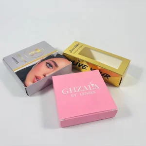 Custom Pink and Silver Contact Lens Gift Boxes with Logo and Model Photo Print