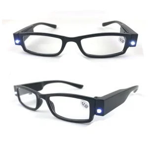 Custom Popular Slim LED Light Plastic Reading Glasses Clear Light Blue Gray Frames Made of PC Material