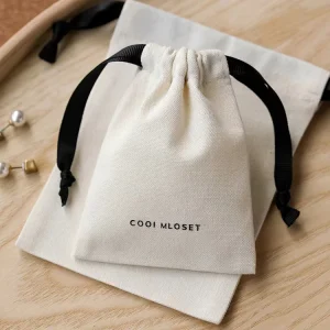 Custom Printed Cotton Canvas Cosmetic Storage Pouch with Drawstring for Jewelry