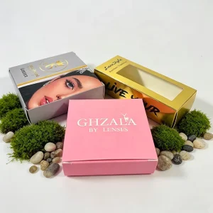 Custom Printed Paper Box for Contact Lenses and Cosmetics with Clear Window, Holographic Foil, Matte Finish