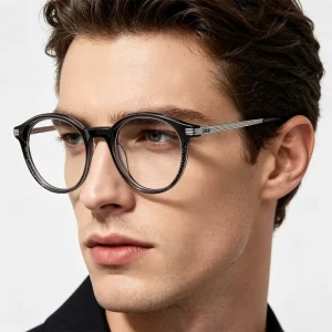 Custom Retro Metal and Acetate Optical Eyeglass Frames for Men with Blue Light Lenses