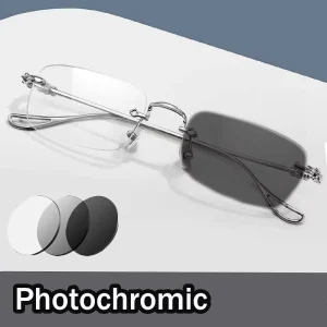 Custom Rimless Square Photochromic Eyewear with Transparent Color-Changing Lenses