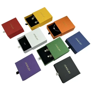 Custom Square Paperboard Jewelry Drawer Box with Bronzing Printing and Flannel Velvet Lining for Earrings, Necklaces, and Bracelets