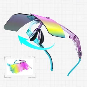 CustomTR90 Sports Eyewear Frame Flip Up Lens Adjustable Temple Length & Angle Anti UV400 Lightweight Cycling Sunglasses