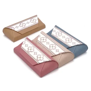 Customizable Embroidered Print Rectangle Foldable PU Leather Eyeglass Pouch