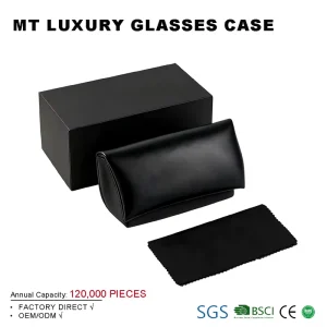 Customized Logo PU Leather Sunglasses Case, Squeeze-Top Hard Pouch for Eyewear