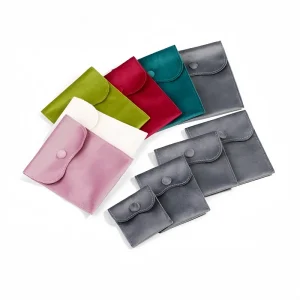 Customized Luxury High End Pochette Flannel Pink Jewelry Necklace Pouch Drawstring Accessories Bag with Logo