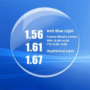 Customized Prescription Resin Aspherical Lenses Index 1.56 1.61 1.67 Blue Light Filter Myopia Lenses