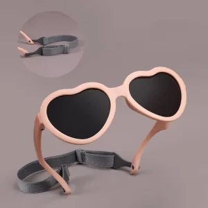 Cute Pink Heart Shaped Polarized Sunglasses for Kids Boy or Girl Baby Made of Soft Silicone & Tac Lenses