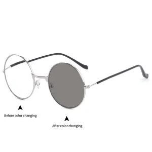 DG-045 Unisex Classic Metal Glasses Frame Photochromic Polycarbonate Lenses UV400 Protection HMC Coating Blue Cut