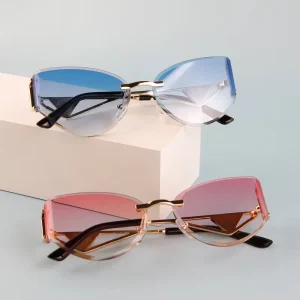 Designer Cat Eye Sunglasses for Women Frameless Hollow Legs UV Protection Trendy European Style BQ 8097