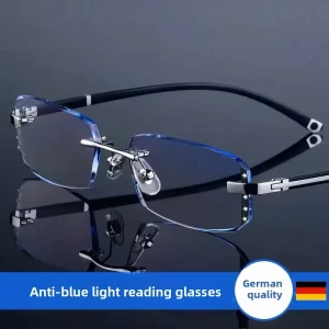 Diamond-Cut Edge Frameless Reading Glasses Anti-Blue Light Transparent Lenses