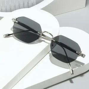 Diamond-Cut Edge Rimless Square Sunglasses UV400 Lightweight Y2K Streetwear Eyewear
