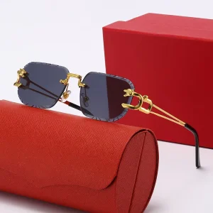 Diamond Cut Famous Designer Sunglasses for Men and Women Gold Rimless Lunettes De Soleil for Car Owners UV 400