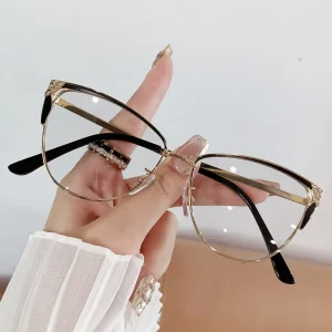 Diamond-Patterned Color-Changing Anti-Blue-Light Metal Color-Blocking Cat-Eye Glasses for Women