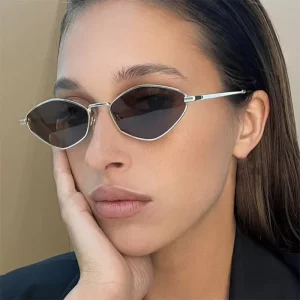Diamond Polygon Small Frame UV400 Women’s Full Frame Metal Sunglasses New Catwalk Simple Ins European American