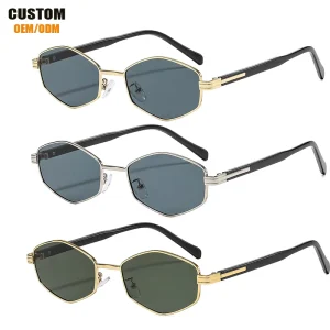 Direct Factory Sale Custom Logo Trendy Eyewear Unisex Metal Hexagonal Frame Ray Sun Glasses Brand Sunglasses