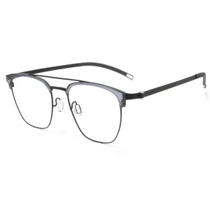 Double-Beam Eyebrow Square Full-Rim Titanium Nylon Eyeglass Frame S21232H Screwless Vintage Style
