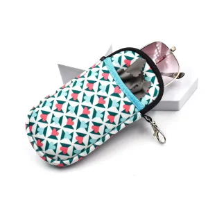 Double Layer Neoprene Sunglasses Pouch with Zipper Dual Pocket for 2 Glasses with Hook