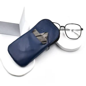 Double-Layer PU Leather Eyeglasses Pouch with Front Slip Pocket and Zipper