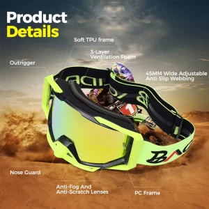 Dual Airflow Motorcycle Glasses Quality Assured Cycling and Sports Goggles with Advanced Fog Prevention for Outdoor Use