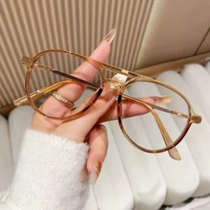 Dual-Beam Blue-Light-Blocking Brown Reading Glasses Men’s Women’s Toad-Style Frames