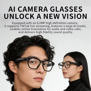 Dual-Lens AI Smart Glasses with 8MP Camera, Voice Chat, Live Streaming, Type-C Charging, 290mAh Battery