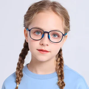 Durable Anti blue Light Kids Fashion Eye Glasses for Prescription TR90 Bicolourable Black Red Round Frame Silicone Nose Pad Girl