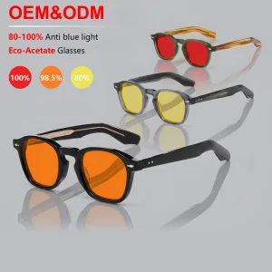 Eco Friendly Bio Acetate Frame CR39 Amber Lens Melatonin Support Anti Eye Strain Sleep Eyeglasses Blue Light Blocking Glasses