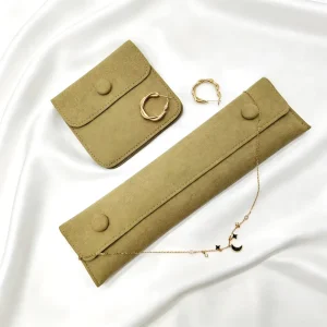 Eco-Friendly Long Shape Biodegradable Microfiber Snap Pouch Custom Logo for Necklace Packaging and Earring Stud Storage