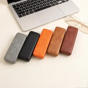 Eco friendly Solid Color Metal Glasses Case for Unisex Custom Logo Simple Hard Shell Pu Leather Eyeglasses Cases