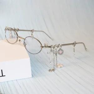 Elegant Oval Fashion Simple Metal Frame Cat Eye Hip Hop Glasses for Women Anti Blue Ray Handmade UV400 Diamond Set for Parties