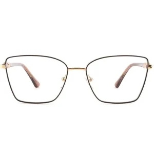Elegant Women Square Metal Optical Eyeglasses Frame Gold Print Temples Rhinestone Decor Prescription Glasses Frame