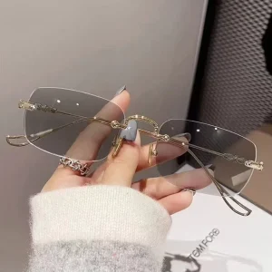 Elegant Women’s Solid Square Flat Frameless Photochromic Anti Blue Light Anti UV400 Myopia Glasses Finished Eyeglass Frames for