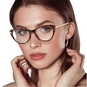European American Cat’s Eye Full-Rim Women’s Contrast Color TAC Anti-Blue Photochromic Glasses