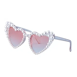 European American Fashion Heart Shaped Women’s Sunglasses Unique Pearl Frame UV400 Full Frame Designer Street Style Party Ball