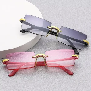 European American Fashion Trend Square Frameless Sunglasses for Ladies Runway Street Shooting Trimmed Sunglasses