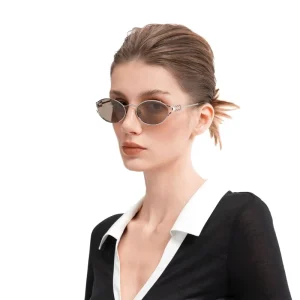 European American Retro High Fashion Sunglasses Unisex Punk Oval Alloy Hollow Line Custom UV400 Blue Blue Face Blue Glass Gold